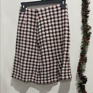 St. John Pink and Black Houndstooth A-Line Skirt